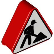 Duplo Brick 1 x 3 x 2 Triangle Road Sign with Construction Worker Print