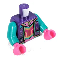 Torso Jacket with Bright Light Yellow and Dark Turquoise Trim, Pendant, Coral and Dark Pink Shirt Print, Dark Turquoise Arms, Dark Pink Hands