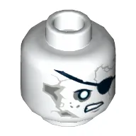 Minifig Head Lieutenant Lesaro, Gray Cracks and Spots, Black Eyepatch, White Eyes, Crooked Scowl Print [Hollow Stud]