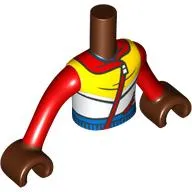 Minidoll Torso Boy with White/Yellow Shirt, Dark Red Strap, Sleeves, Blue Belt print, Reddish Brown Arms and Hands