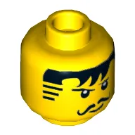 Minifig Head Johnny Thunder, Moustache Black Bangs, Striped Sideburns Print [Hollow Stud]