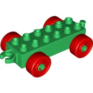 Duplo Car Base 2 x 6 with Open Hitch End and Red Wheels