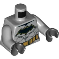 Torso Muscles, Gold Utility Belt, Black with Gold Outline Batman Logo Print, Light Bluish Gray Arms, Black Hands
