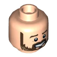 Minifig Head Sinjin Prescott, Dark Brown Beard/Mustache, Smile, Open Mouth Teeth
