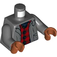 Torso Jacket, Open over Red Plaid Shirt Print, Dark Bluish Gray Arms, Dark Orange Hands