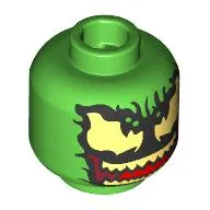Minifig Head Green Goblin, Bright Light Yellow Large Eyes, Teeth, Red Tongue, Half/Full Black Venom Mask