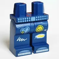 Hips and Dark Blue Legs with Sand Blue Belt, Pockets, Boots, Heart and Yellow Smiling Face Print