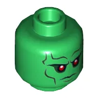 Minifig Head Martian Manhunter, Red Eyes, Dark Bluish Gray Eyebrows, Cheek Lines Stern Expression Print [Hollow Stud]