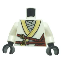 Torso, Ninja Robe, Gold Trim, Light Bluish Grey Shirt, Reddish Brown Straps, Gold Lion on Back print, White Arms, Black Hands