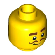 Minifig Head, Dual Sided, Brown Thick Eyebrows, Curly Moustache, Smirk / Thick Moustache, Bushy Beard Print [Hollow Stud]