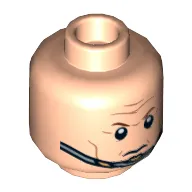 Minifig Head Nova Corps Officer, Dual Sided, Brown Eyebrows, Cheek Lines, Forehead Lines, Smiling / Chin Strap Print [Hollow Stud]