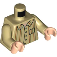 Torso Shirt, Dark Orange and Olive Green Lines Print, Tan Arms, Light Nougat Hands