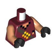 Torso Pixelated Silver Belt, Bright Light Orange and Yellow Buckle / Reddish Brown and Yellow Print, Nougat Arms, Black Hands