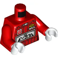 Torso Racing Jacket, with Orange Circle Logo, Red and White Logo, 'WXD', White Mountain Range Logo Print, Red Arms, White Hands
