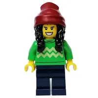 Bright Green Torso, Dark Blue Legs, Dark Red Beanie, Black Hair