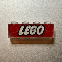 Brick 1 x 4 without Bottom Tubes and LEGO Logo Closed "O"/Red Print