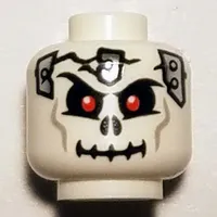 Minifig Head Frakjaw, Skull Cracked with Metal Plates on Front and Back Print [Hollow Stud]