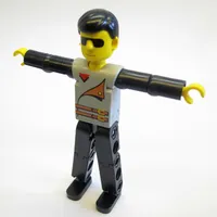 Technic Figure Black Legs, Light Gray Top with 2 Brown Belts, Black Arms