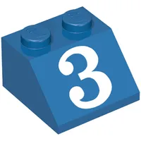 Slope 45° 2 x 2 with White '3' Print