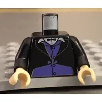 Torso Tuxedo Jacket over Purple Vest and Small Bow Tie Print (Goblin), Black Arms, Tan Hands