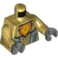 Torso Armor with Light Gray Panels, Orange Shield with Yellow Lion Head Print, Pearl Gold Arms, Dark Bluish Gray Hands
