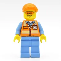 Ground Crew, Orange Safety Vest, Medium Blue Legs, Orange Cap, Orange Safety Glasses