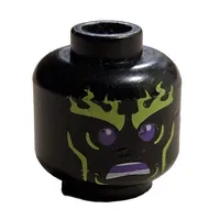 Minifig Head Wooo, Yellowish Green Flaming Eyebrows, Cheek Lines, Dark Purple Eyes and Open Mouth Print [Hollow Stud]