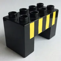 Duplo Brick 2 x 4 x 2 with 2 x 2 Square Arch with Four Yellow Stripes Print