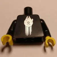 Torso with Silver Millennium Falcon Print (VIP), Black Arms, Yellow Hands