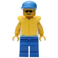 Marine Explorer, White Shirt with Fish, Blue Cap, Yellow Life Vest, Sunglasses