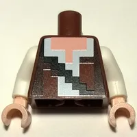 Torso Pixelated Reddish Brown and Dark Brown Vest over White Shirt and Black Strap Print, White Arms, Light Nougat Hands