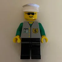 Banker, Light Gray Vest with Badge and ID Badge, Black Legs, White Hat, Sunglasses