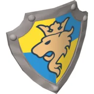 Duplo Shield, Angled Triangle with Lion Looking Right and Crown on Yellow and Blue Background Print