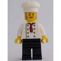 Chef - White Torso, Black Legs, White Hat, Light Bluish Grey Sideburns