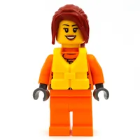 Coast Guard, Woman, Orange Jumpsuit, Yellow Life Vest, Dark Red Hair