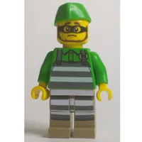 Criminal, Prison Striped Apron, Bright Green Shirt and Hat