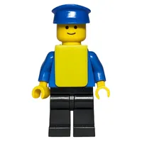 Man, Plain Blue Torso, Black Legs, Blue Hat, Yellow Vest