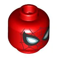 Minifig Head Spider-Man, Dark Red Webs, Black/Metal Blue/White Eyes, Silver Markings