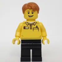 LEGO Employee, Yellow Shirt, Black Legs, Dark Orange Hair
