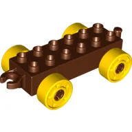 Duplo Car Base 2 x 6 with Fake Bolts, Open Hitch End and Yellow Wheels