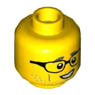 Minifig Head Wheeler, Glasses, Gray Eyebrows and Stubble, Medium Nougat Cheek Lines and Chin Dimple Print