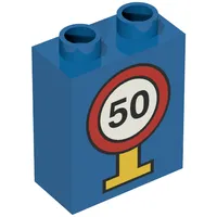 Duplo Brick 1 x 2 x 2 with Road Sign Speed Limit 50 Print