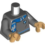 Torso, Sweater, Blue/Silver Trim, Crest, Scarf with Raven print, Dark Bluish Gray Arms, Warm Tan Hands