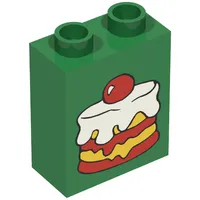 Duplo Brick 1 x 2 x 2 with Cake Topped with a Cherry Print