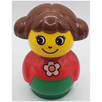 Primo Figure Girl with Green Base, Daisy Print, Brown Hair