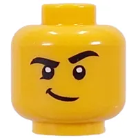 Minifig Head Thick Black Eyebrows, Raised Eyebrow, Smirk / Open Mouth, Tongue Panting, Sweat