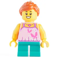 Kid - Bright Light Pink Torso, Dark Turquoise Legs, Dark Orange Hair