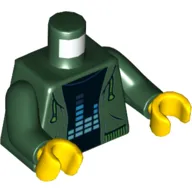 Torso Hoodie, Open over Black Undershirt with Blue Equalizer Print, Dark Green Arms, Yellow Hands