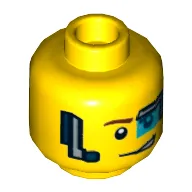 Minifig Head Curtis Bolt, Dual Sided, Digital Eye Glass over Left Eye, Smirk / Determined Print [Hollow Stud]