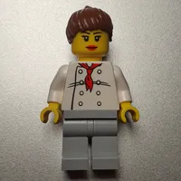 Chef, Woman, Red Neckerchief, Light Bluish Gray Legs, Reddish Brown Ponytail Hair, 3626bpr0892 Head